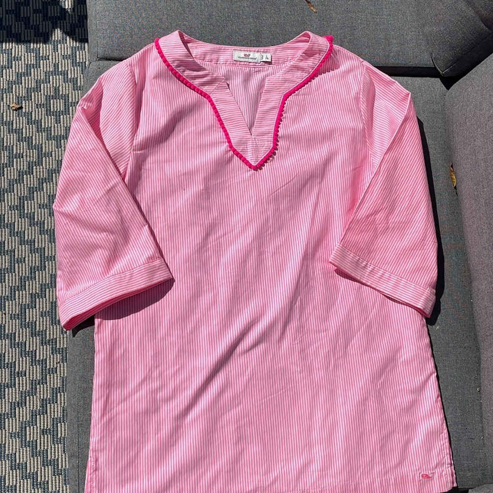 pink white tunic shirt dress